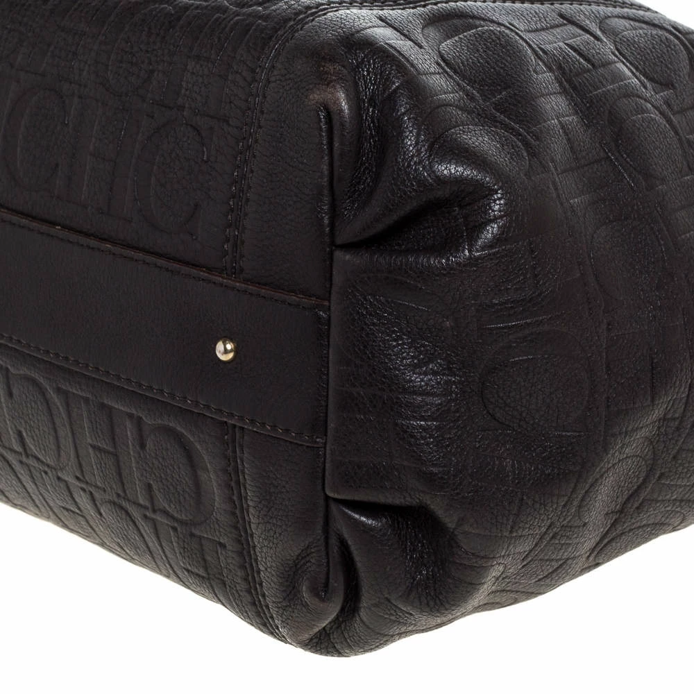 Carolina Herrera Dark Brown Monogram Leather Tassel Tote Women