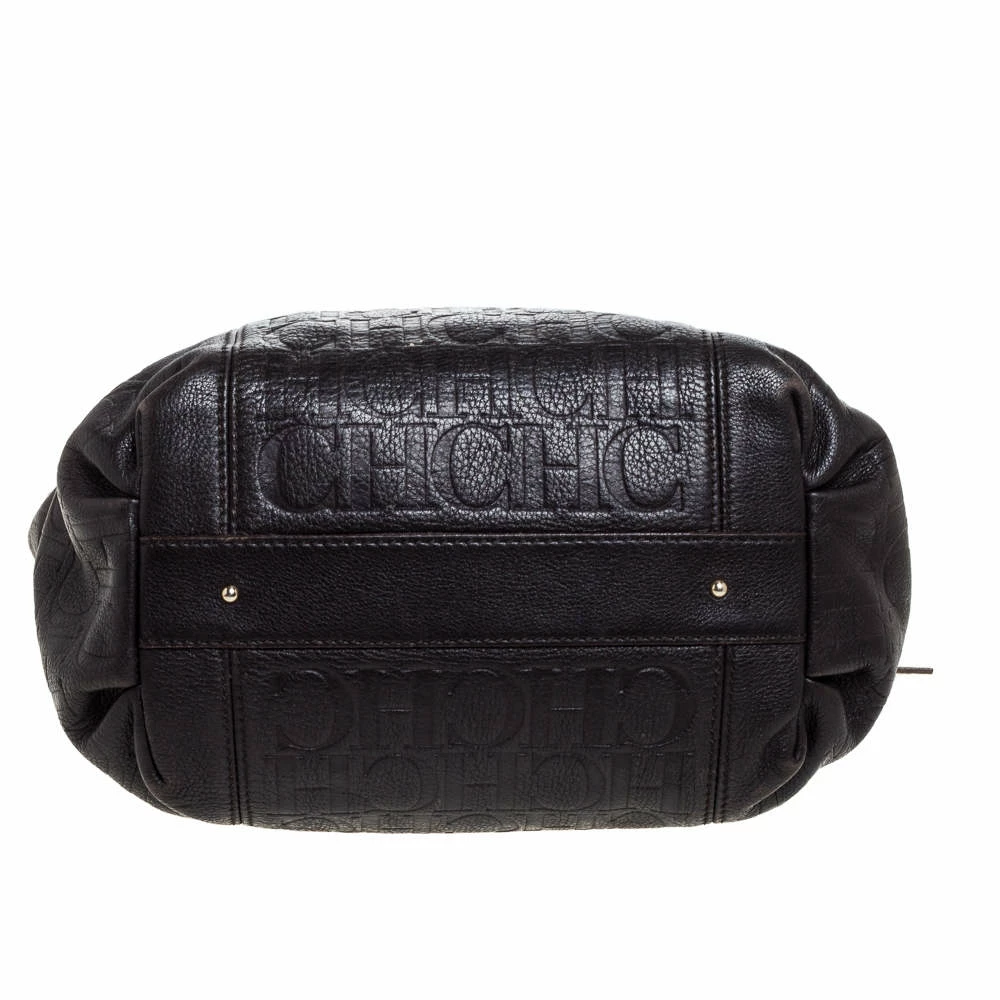 Carolina Herrera Dark Brown Monogram Leather Tassel Tote Women