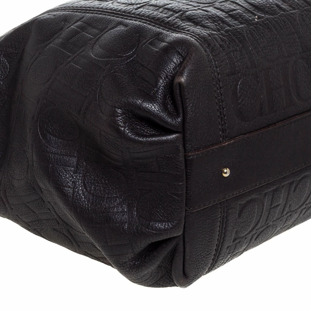 Carolina Herrera Dark Brown Monogram Leather Tassel Tote Women