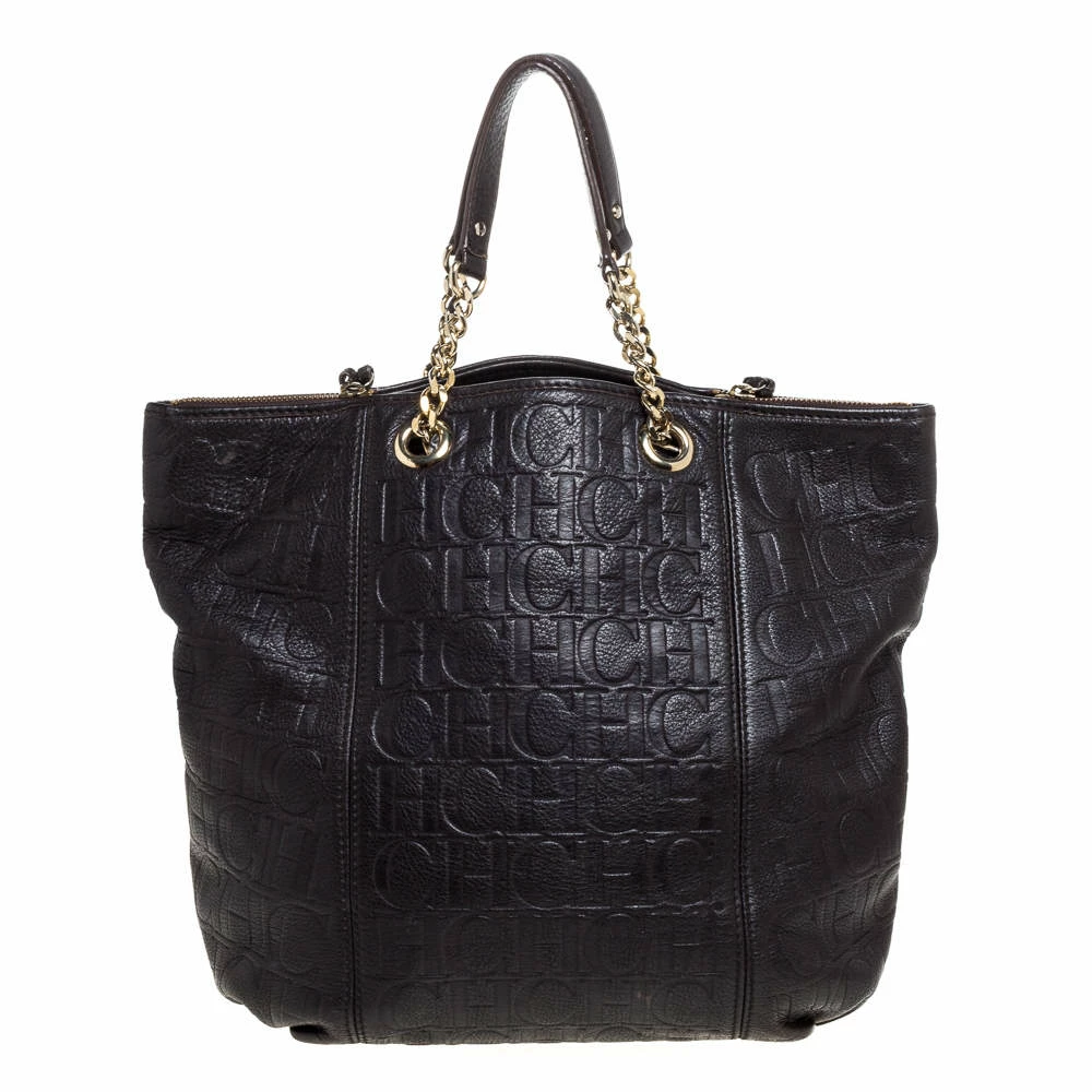 Carolina Herrera Dark Brown Monogram Leather Tassel Tote Women