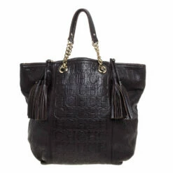 Carolina Herrera Dark Brown Monogram Leather Tassel Tote Women