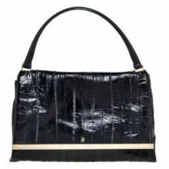 Carolina Herrera Black Leather Camelot Top Handle Bag Women