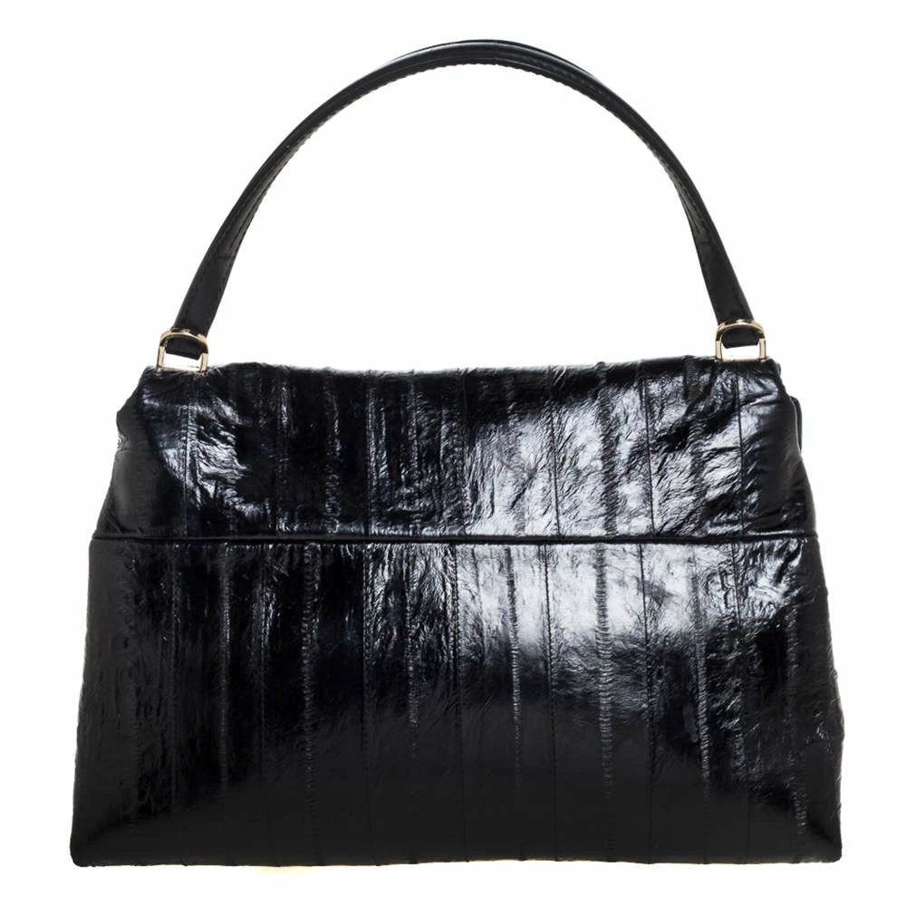 Carolina Herrera Black Leather Camelot Top Handle Bag Women