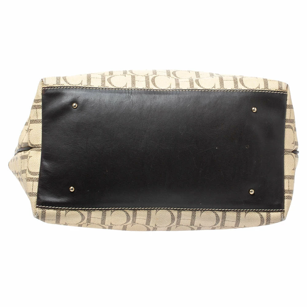 Carolina Herrera Beige/Brown Monogram PVC and Leather Shopper Tote Women