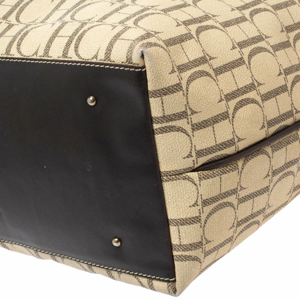 Carolina Herrera Beige/Brown Monogram PVC and Leather Shopper Tote Women