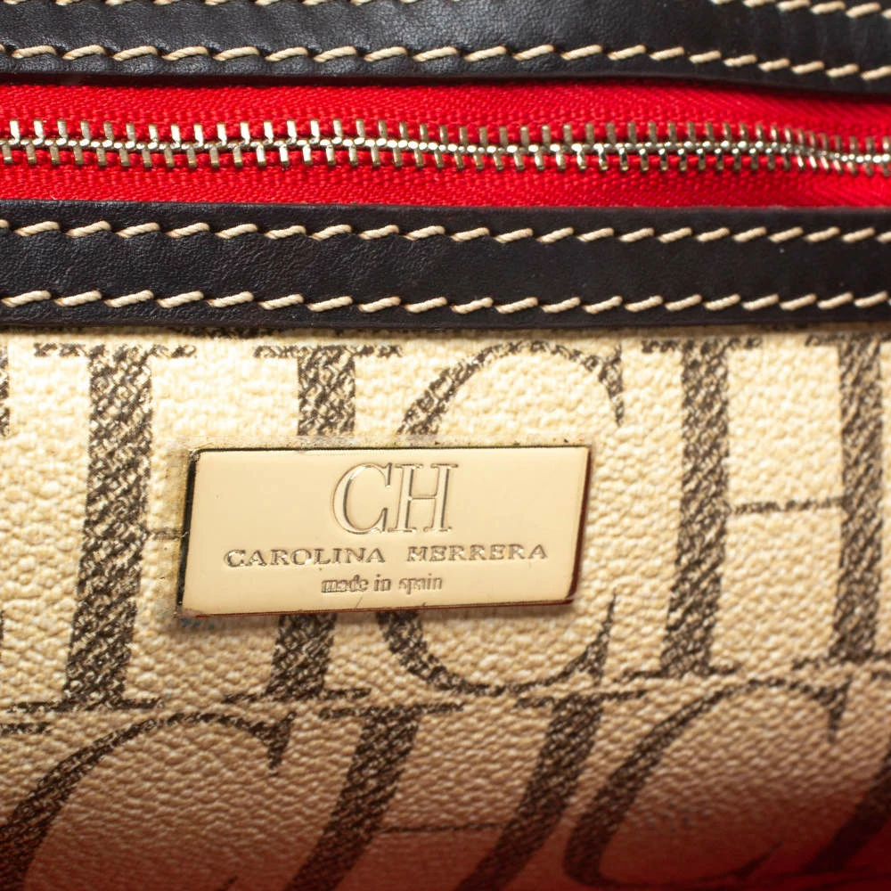 Carolina Herrera Beige/Brown Monogram PVC and Leather Shopper Tote Women