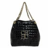 Carolina Herrera Black Croc Embossed Patent Leather Tote Women