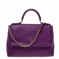 Carolina Herrera Purple Leather Minuetto Flap Top Handle Bag Women