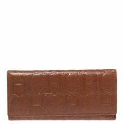 Carolina Herrera Brown Monogram Leather Continental Wallet Women