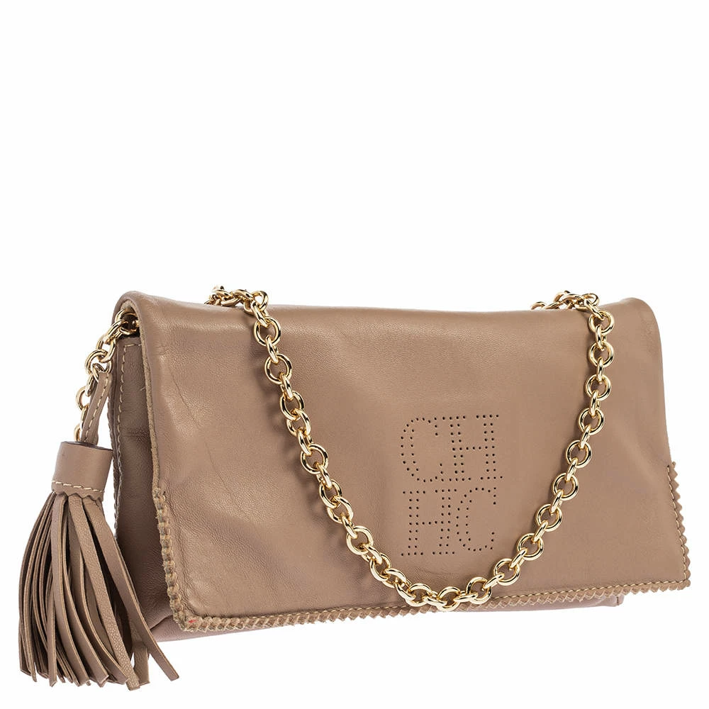 Carolina Herrera Beige Leather Flap Crossbody Bag Women