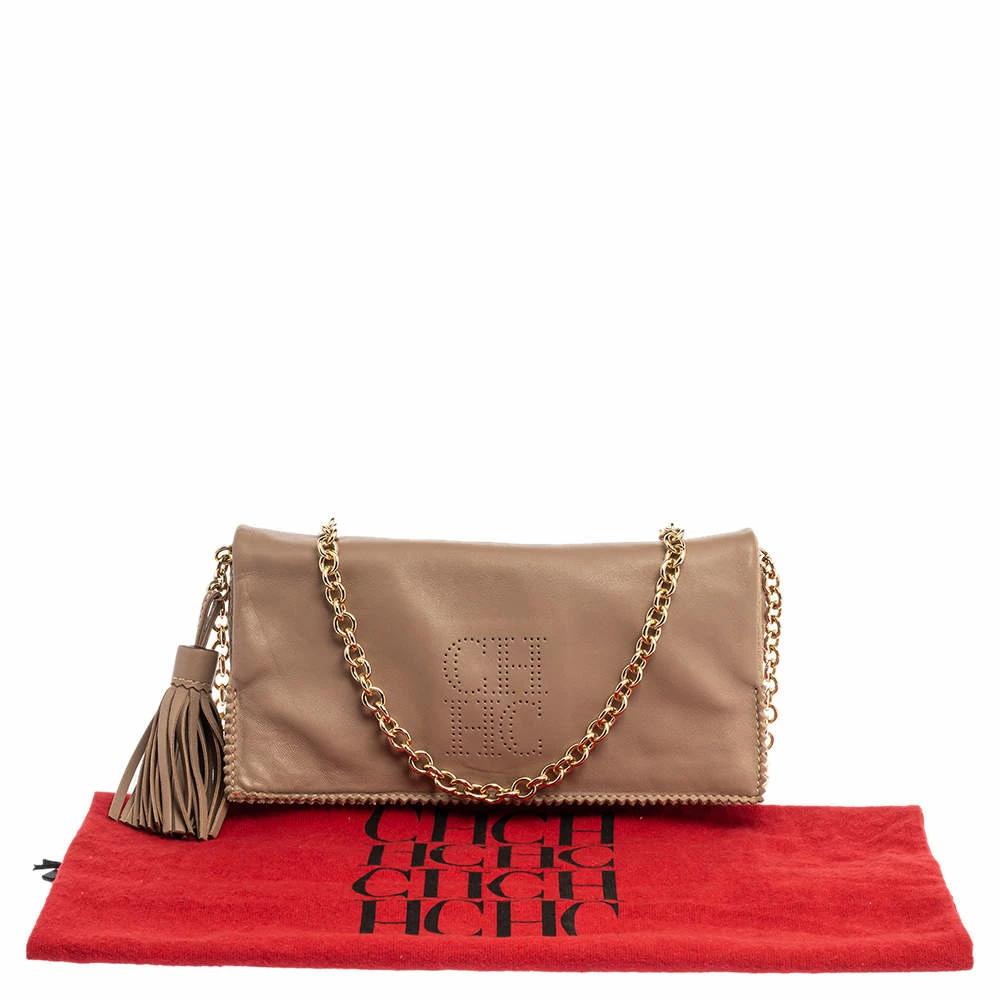 Carolina Herrera Beige Leather Flap Crossbody Bag Women