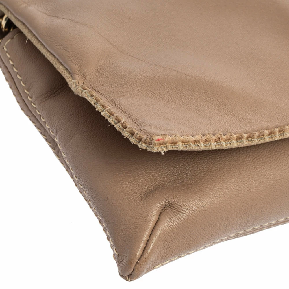 Carolina Herrera Beige Leather Flap Crossbody Bag Women