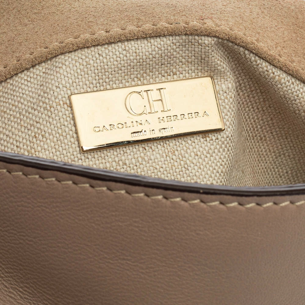 Carolina Herrera Beige Leather Flap Crossbody Bag Women