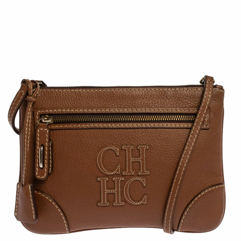 Carolina Herrera Brown Leather Logo CH Crossbody Bag Women