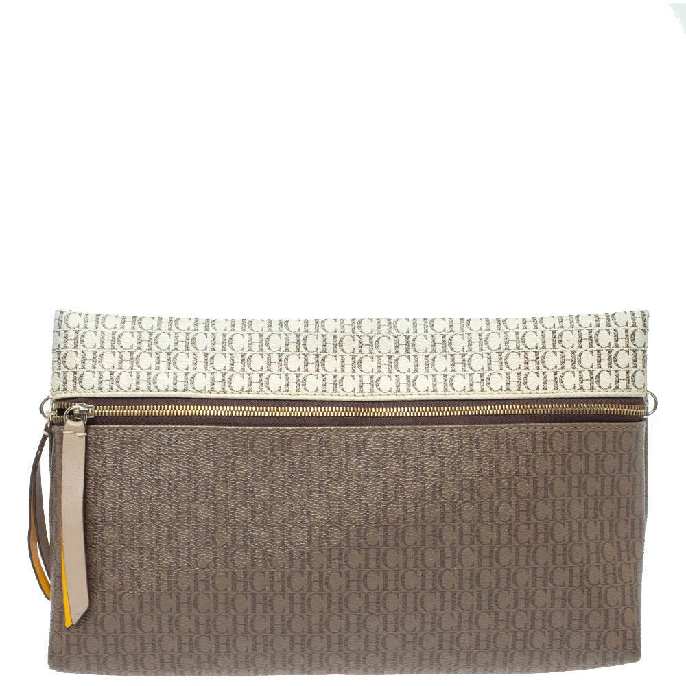 Carolina Herrera Signature Coated Canvas Inro Clutch Women - Brown