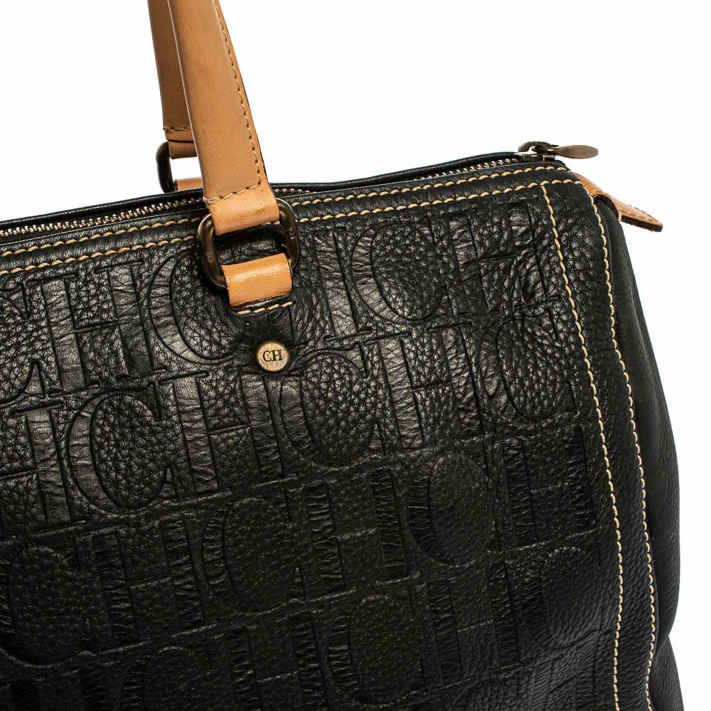 Carolina Herrera Black Monogram Leather Large Andy Boston Bag Women 6 Carolina Herrera Black Monogram Leather Large Andy Boston Bag Women - Image 6