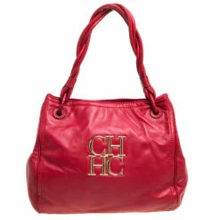 Carolina Herrera Red CH Logo Braided Handle Shoulder Bag Women
