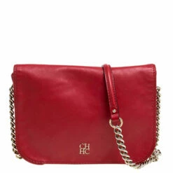 Carolina Herrera Red Leather New Baltazar Flap Shoulder Bag Women