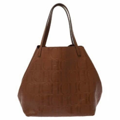 Carolina Herrera Brown Monogram Leather Matryoshka Tote Women