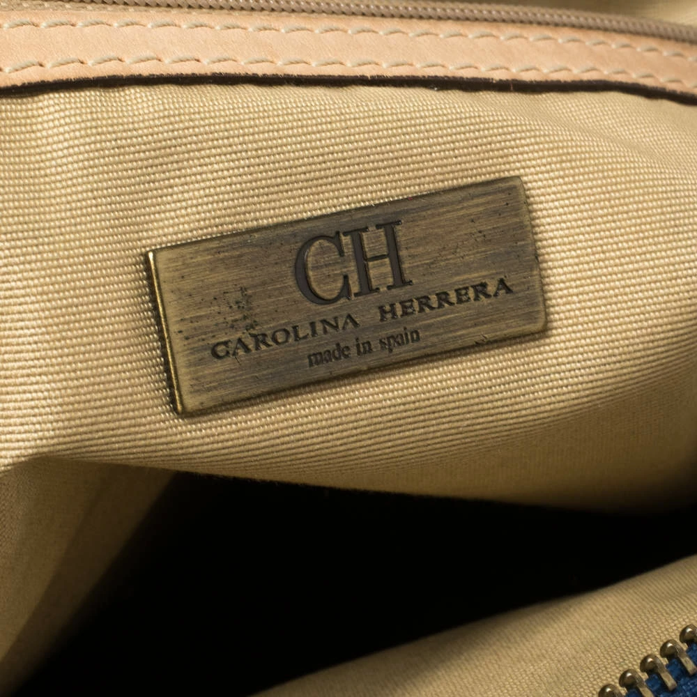 Carolina Herrera Blue Monogram Leather Large Andy Boston Bag Women