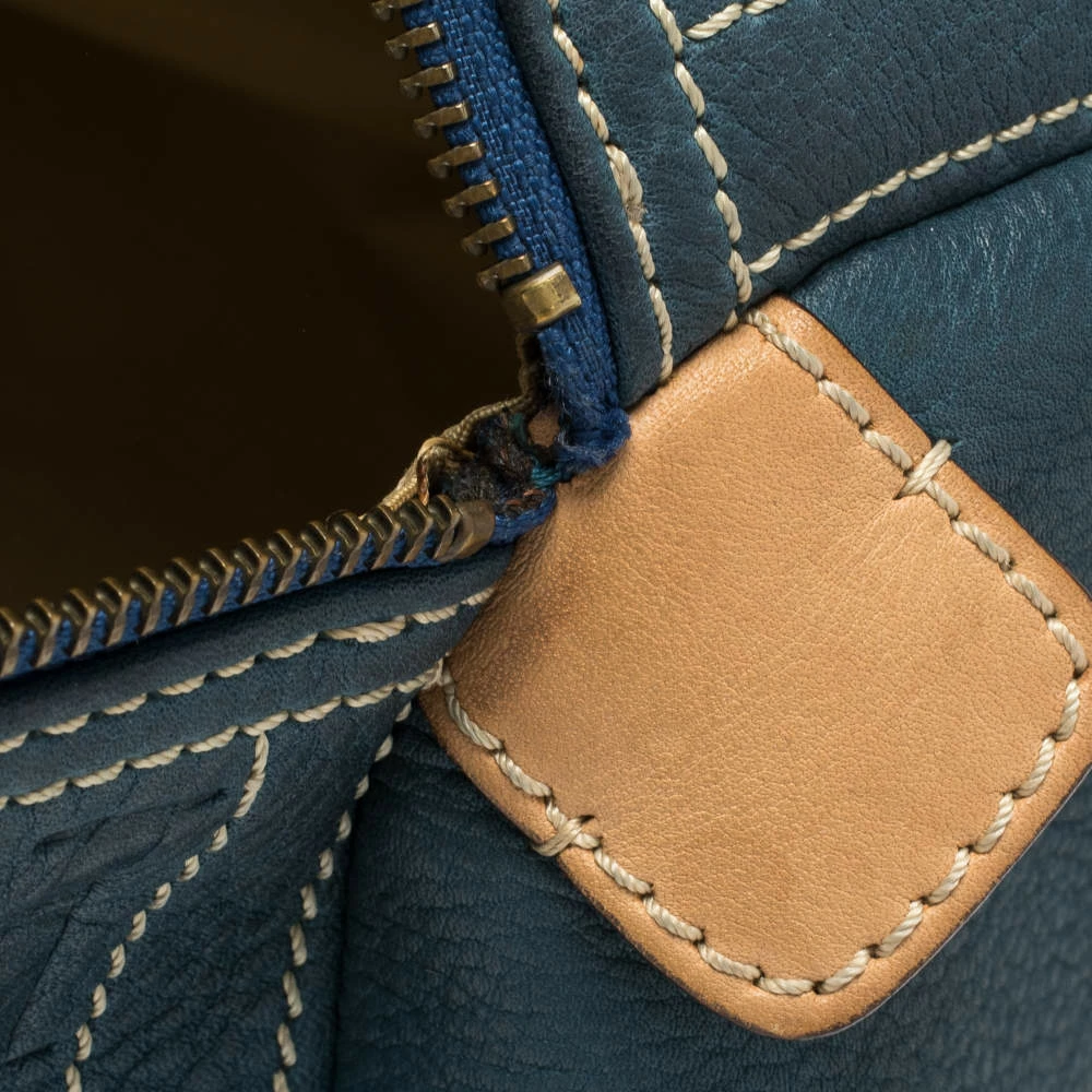 Carolina Herrera Blue Monogram Leather Large Andy Boston Bag Women