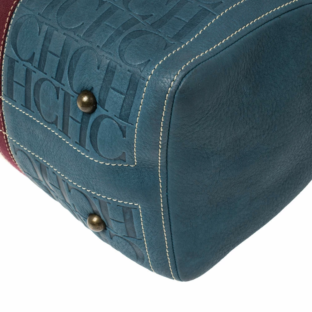 Carolina Herrera Blue Monogram Leather Large Andy Boston Bag Women