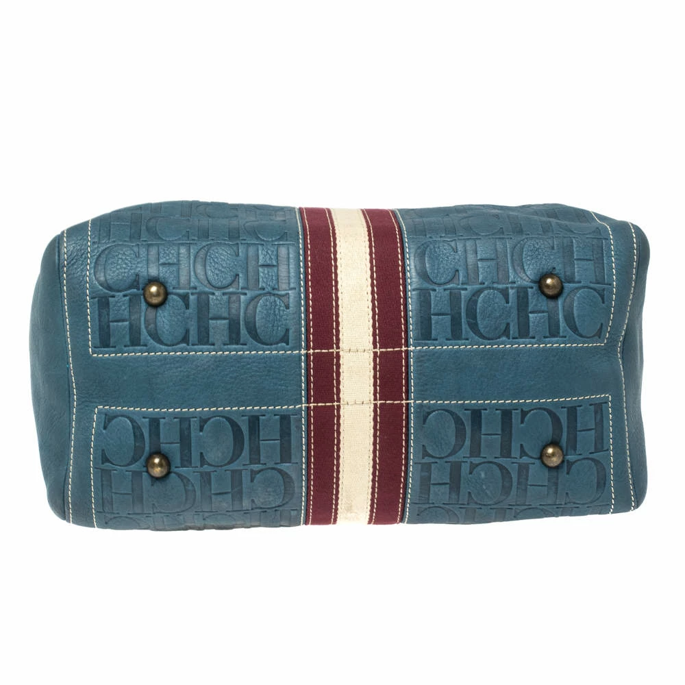 Carolina Herrera Blue Monogram Leather Large Andy Boston Bag Women