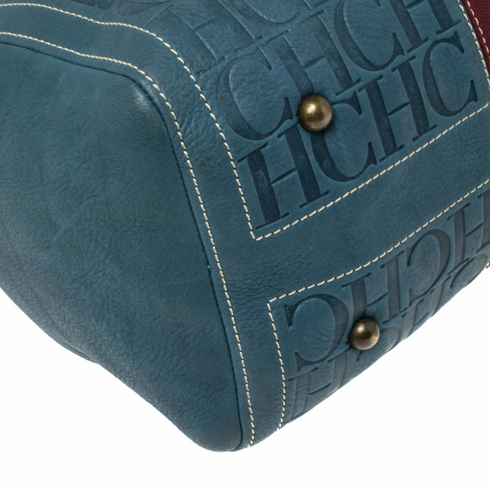 Carolina Herrera Blue Monogram Leather Large Andy Boston Bag Women