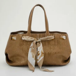 Carolina Herrera Beige Monogram Embossed Scarf Tote Women