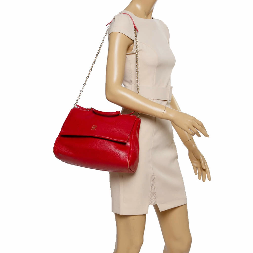 Carolina Herrera Red Leather Minueto Flap Bag Women