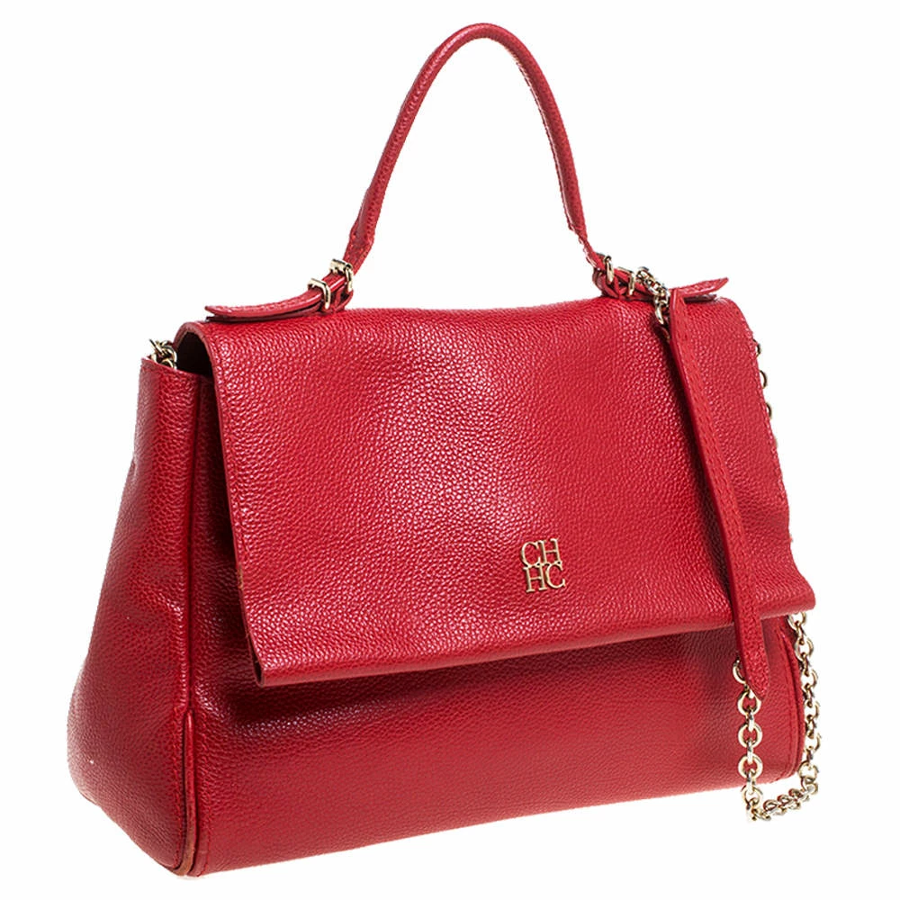 Carolina Herrera Red Leather Minueto Flap Bag Women