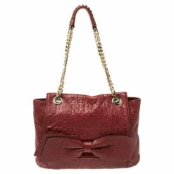 Carolina Herrera Red Monogram Leather Audrey Shoulder Bag Women