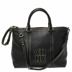 Carolina Herrera Black Leather CHCH Logo Tote Women