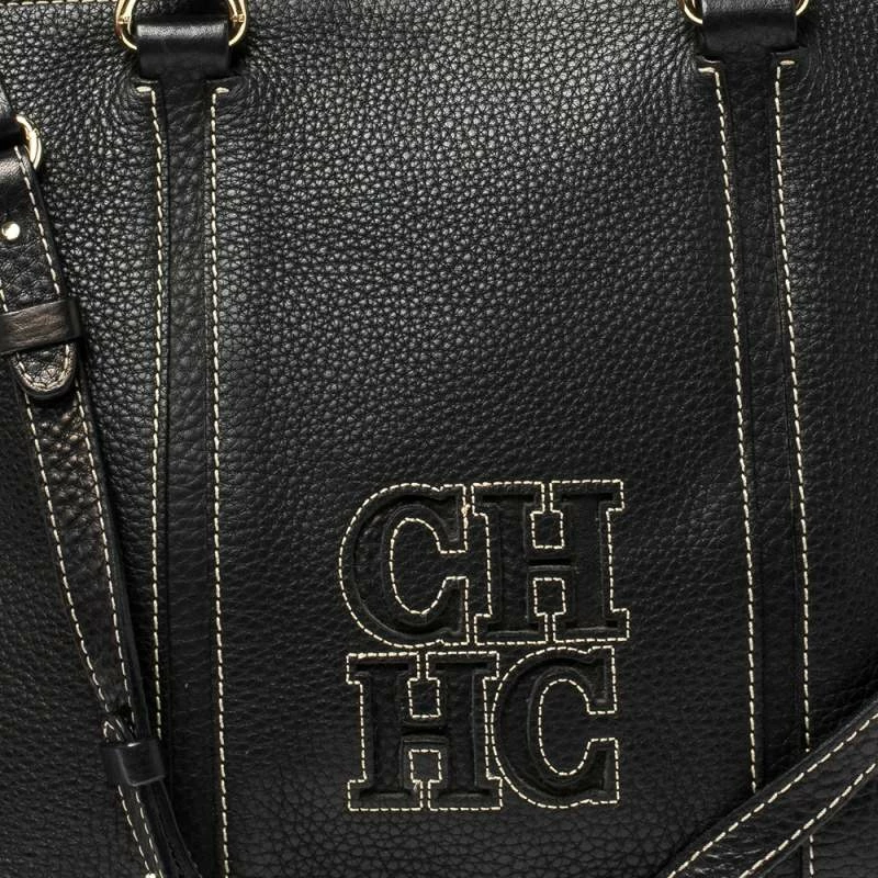 Carolina Herrera Black Leather CHCH Logo Tote Women