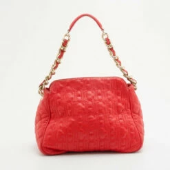 Carolina Herrera Red Embossed Leather Shoulder Bag Women