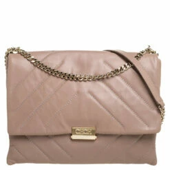 Carolina Herrera Beige Leather Flap Chain Shoulder Bag Women