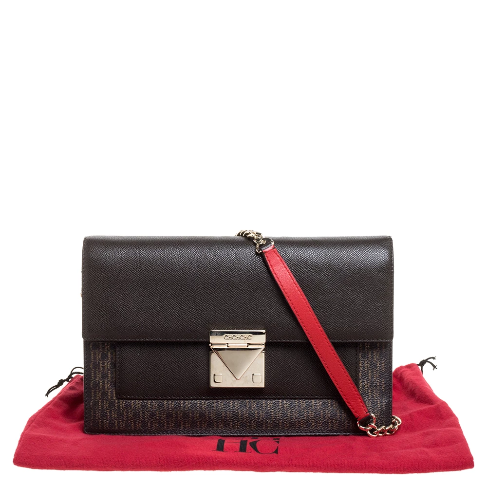 Carolina Herrera Dark Brown Signature Coated Canvas and Leather Carry on Bag Women