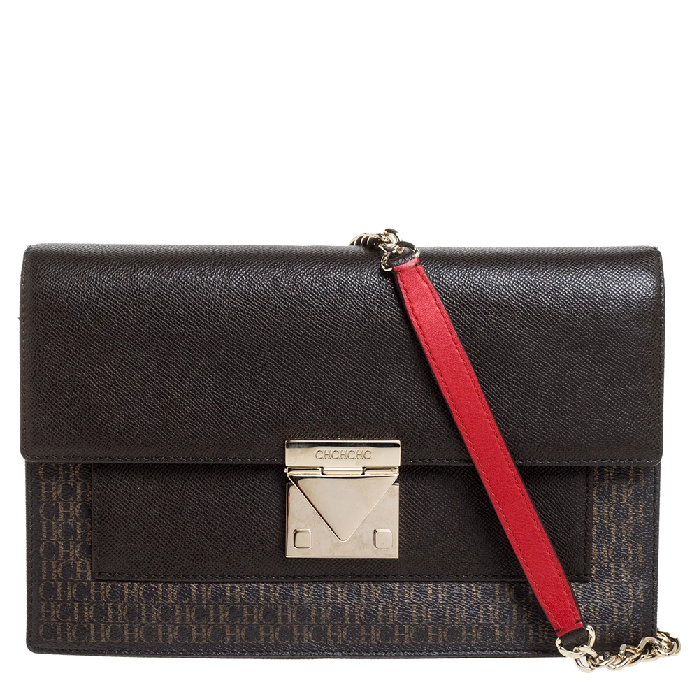 Carolina Herrera Dark Brown Signature Coated Canvas and Leather Carry on Bag Women