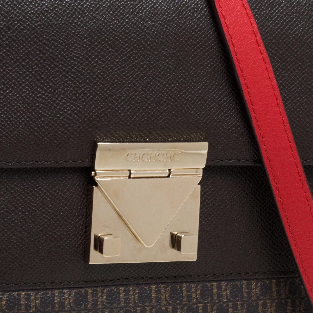 Carolina Herrera Dark Brown Signature Coated Canvas and Leather Carry on Bag Women