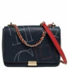 Carolina Herrera Navy Blue Leather Flap Shoulder Bag Women
