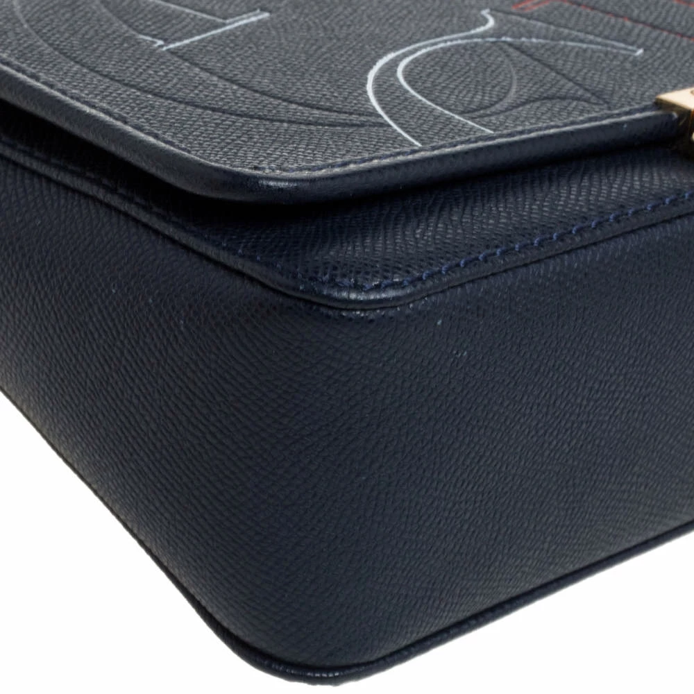 Carolina Herrera Navy Blue Leather Flap Shoulder Bag Women