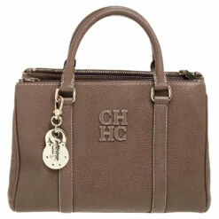 Carolina Herrera Brown Pebbled Leather Small Matteo Tote Women