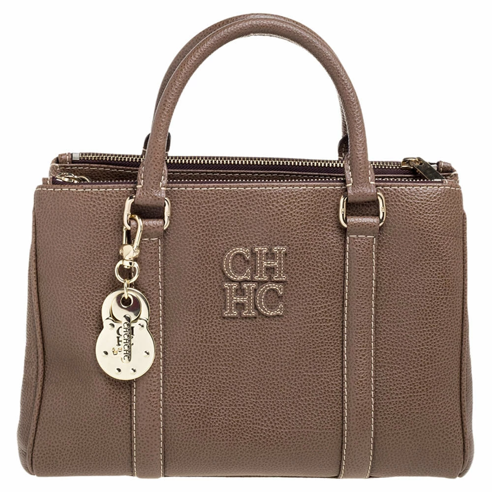 Carolina Herrera Brown Pebbled Leather Small Matteo Tote Women