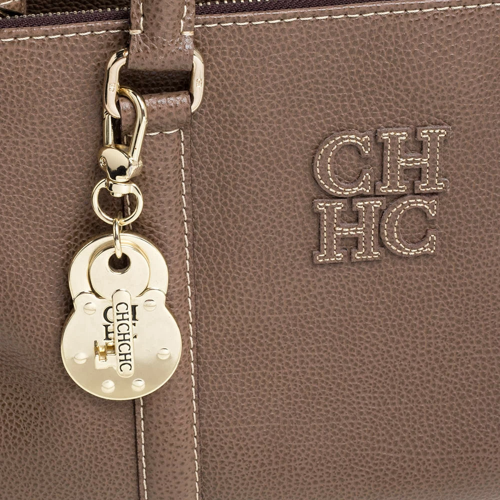 Carolina Herrera Brown Pebbled Leather Small Matteo Tote Women