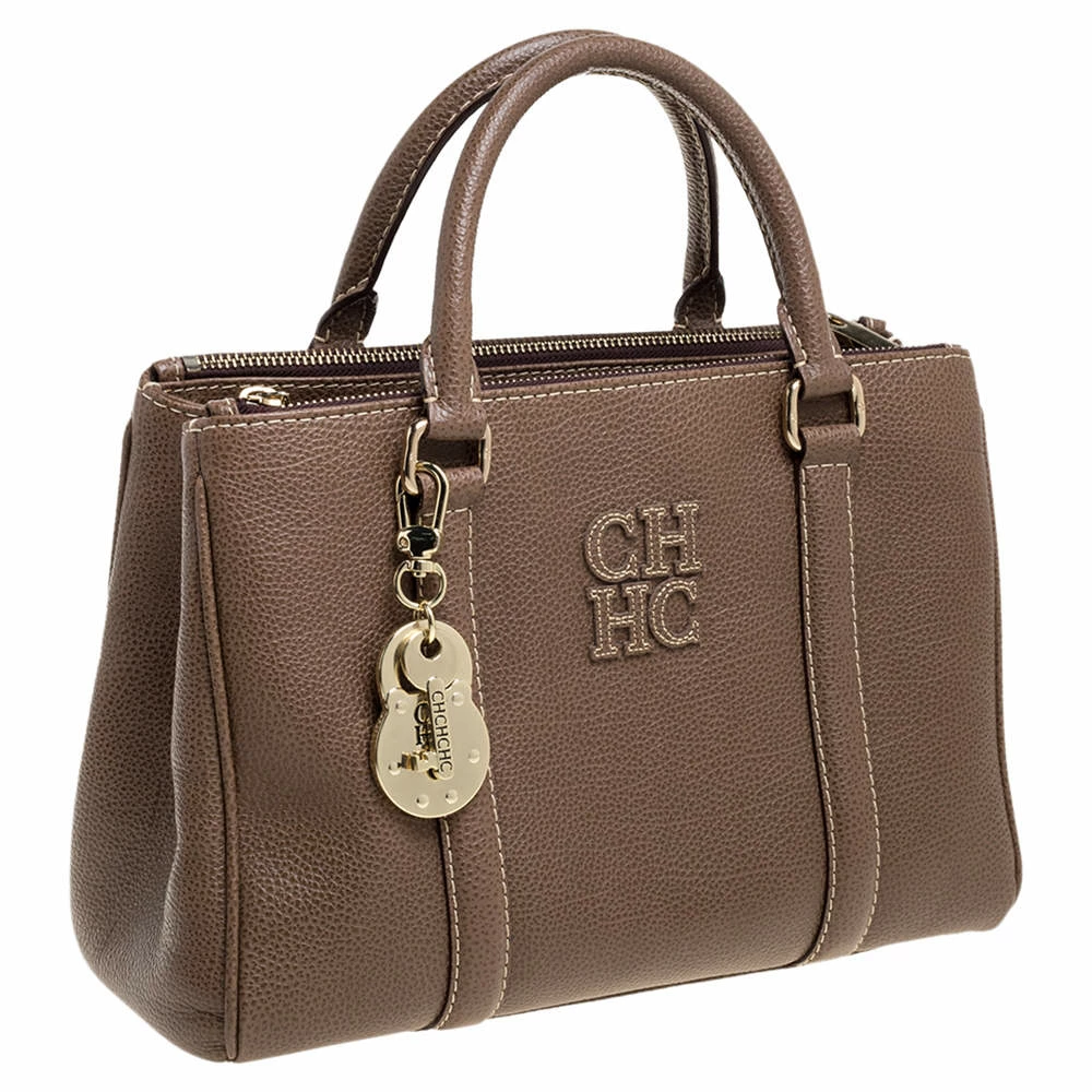 Carolina Herrera Brown Pebbled Leather Small Matteo Tote Women