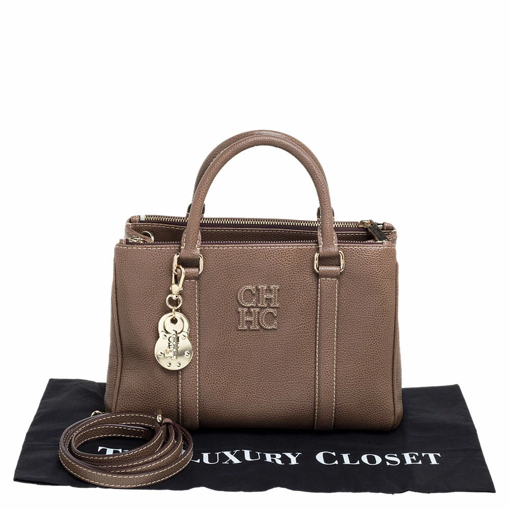 Carolina Herrera Brown Pebbled Leather Small Matteo Tote Women