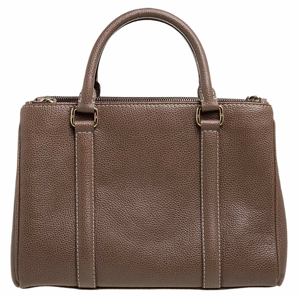 Carolina Herrera Brown Pebbled Leather Small Matteo Tote Women