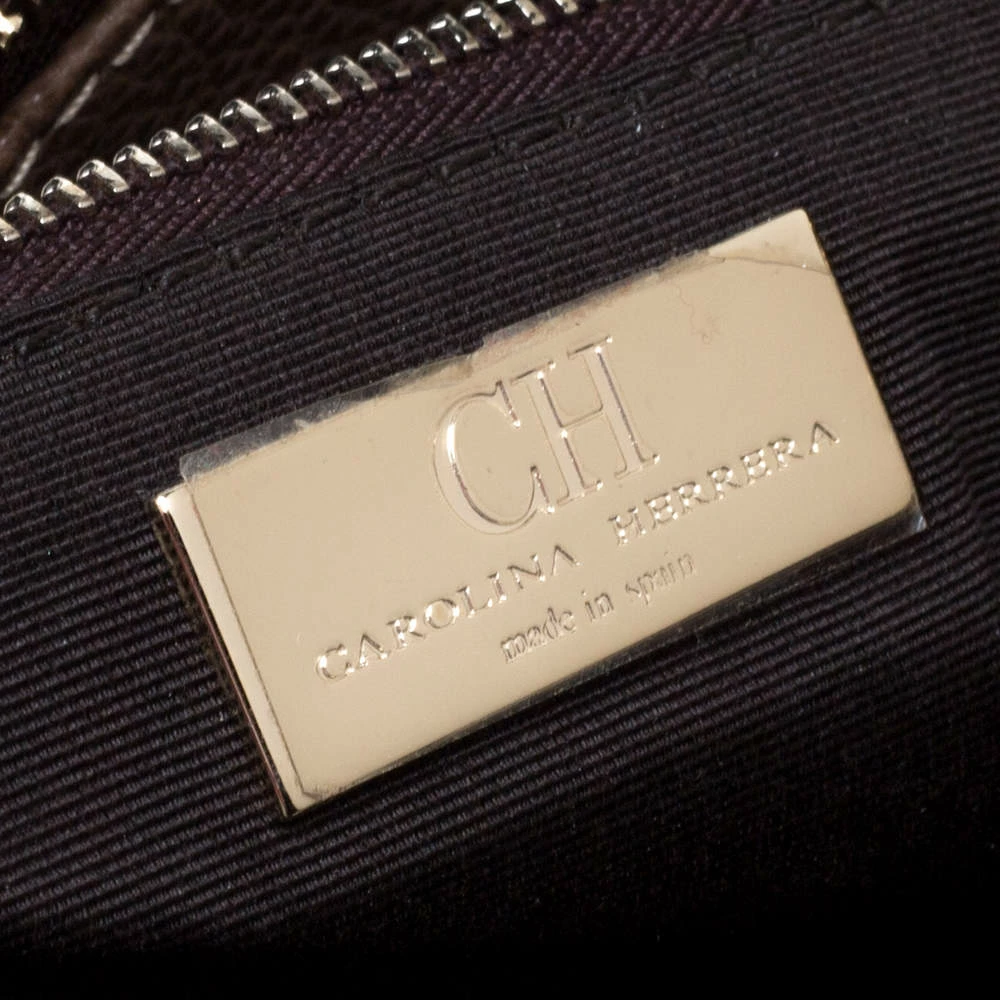 Carolina Herrera Brown Pebbled Leather Small Matteo Tote Women