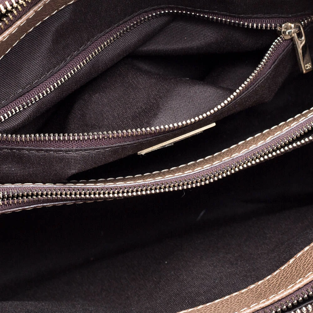 Carolina Herrera Brown Pebbled Leather Small Matteo Tote Women