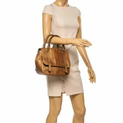 Alternative view of Carolina Herrera Metallic Bronze Monogram Leather Satchel Women